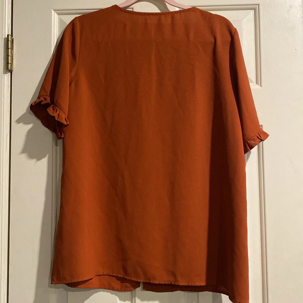 Short Sleeve Ruffle V Neck Blouse - Picture 2 of 2
